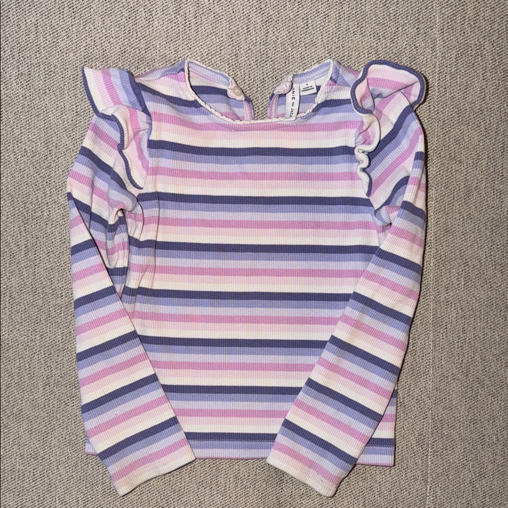 Janie and Jack Striped Ribbed Ruffle Shoulder Top - Picture 5 of 5